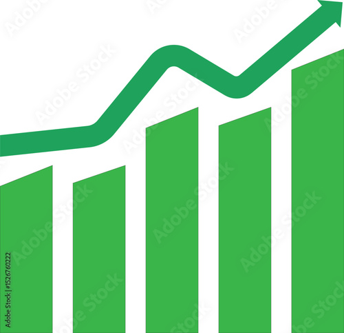 Green upward trending bar graph showing growth and progress