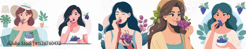 vector character woman eating grapes