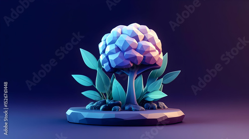 Wallpaper Mural Low Poly Tree with Green Leaves on a Dark Background Torontodigital.ca