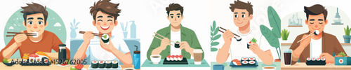 vector character eating sushi