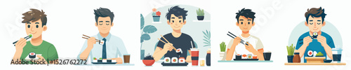 vector character eating sushi
