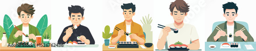 vector character eating sushi