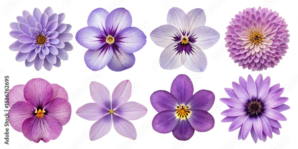 Fototapeta premium Beautiful collection of purple flowers showcasing various shapes and sizes, perfect for floral designs and nature themes