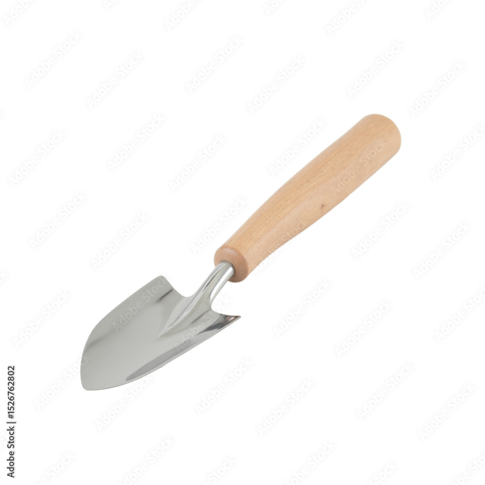 Stainless steel garden trowel with wooden handle, perfect for planting and digging in soil. This tool is essential for gardening enthusiasts Stainless steel garden trowel with wooden handle, perfect for planting and digging in soil. This tool is essential for gardening enthusiasts