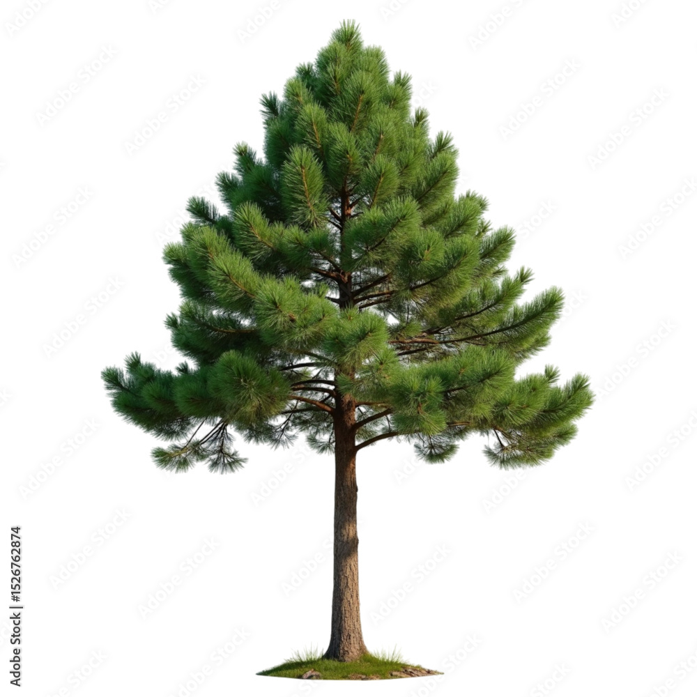 Fototapeta premium Tall evergreen tree with lush green needles and sturdy trunk, providing natural and serene atmosphere