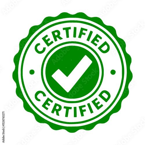 Green certified rubber stamp seal icon symbolizing official validation.
