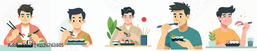 vector character eating sushi