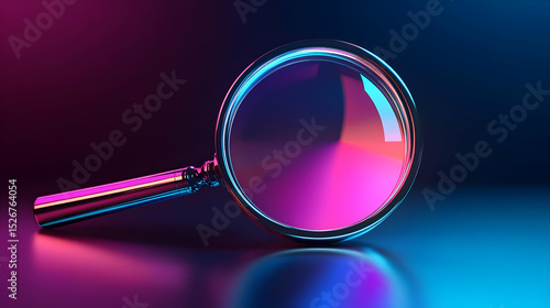 Magenta Pink Blue Neon Lit Magnifying Glass 3D Render