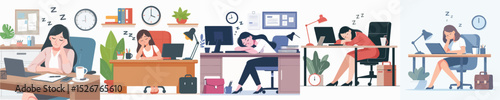 vector character woman sleeping on desk