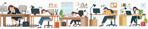 vector character woman sleeping on desk