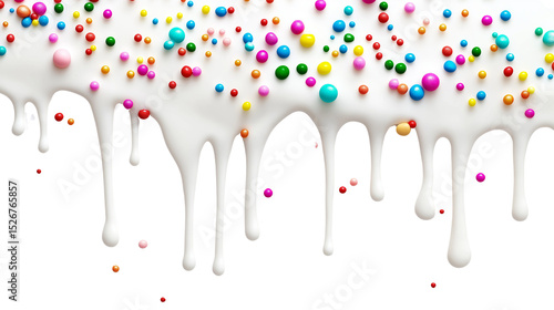 Melting ice cream drip with multicolor sprinkles and sauce trails png 