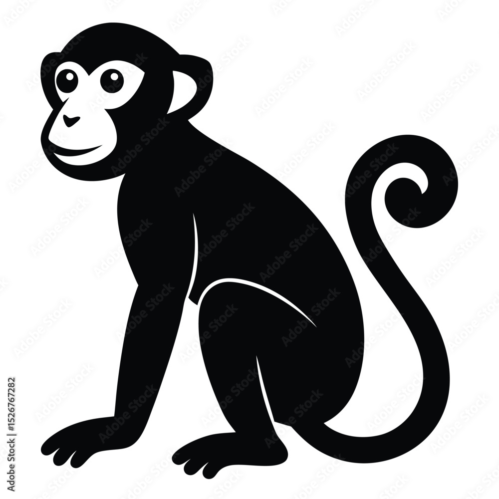 Fototapeta premium Adorable cartoon monkey silhouette sitting down