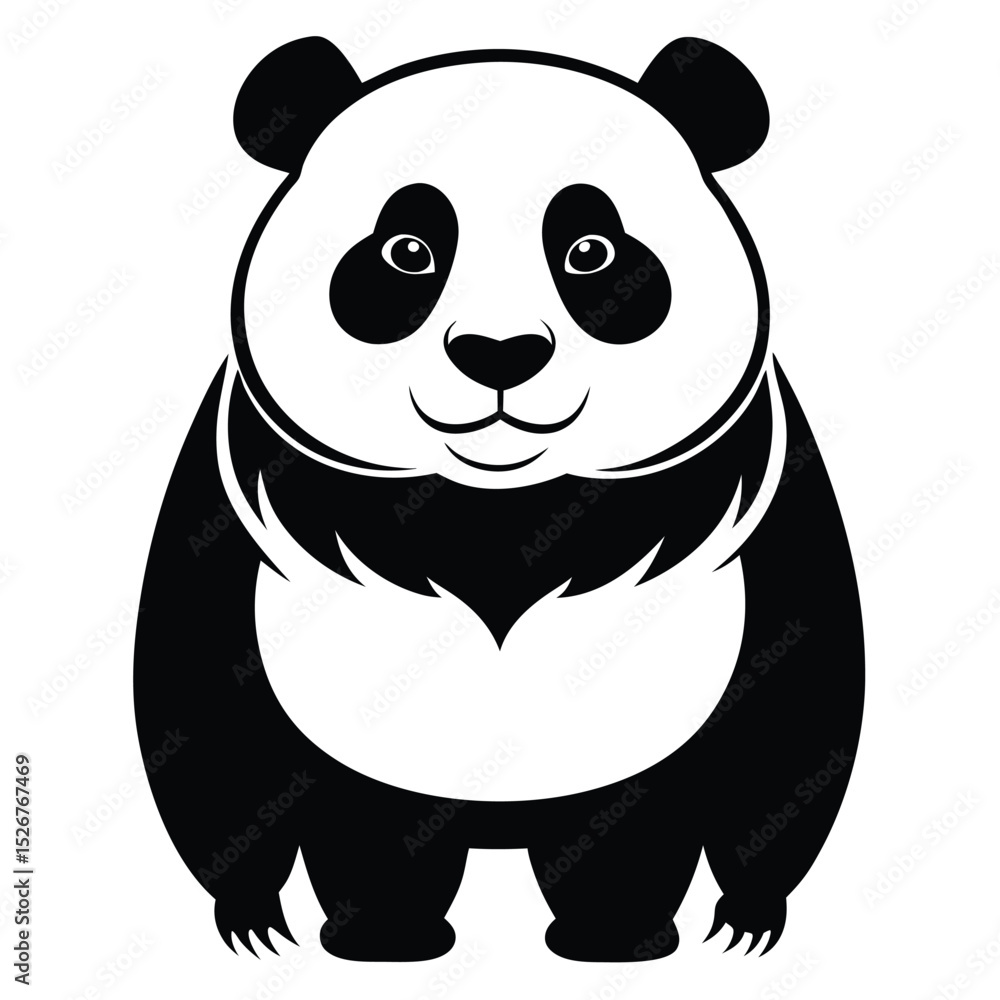 Fototapeta premium Adorable cartoon panda bear black and white illustration