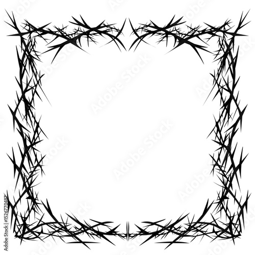 Barbed wire frame with sharp, black thorns in a bold, edgy style—ideal for tattoo art, dark themes, or gothic graphic designs.
