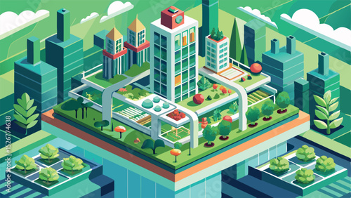 Isometric Vector Design of Hydroponic Systems in Urban Farming  