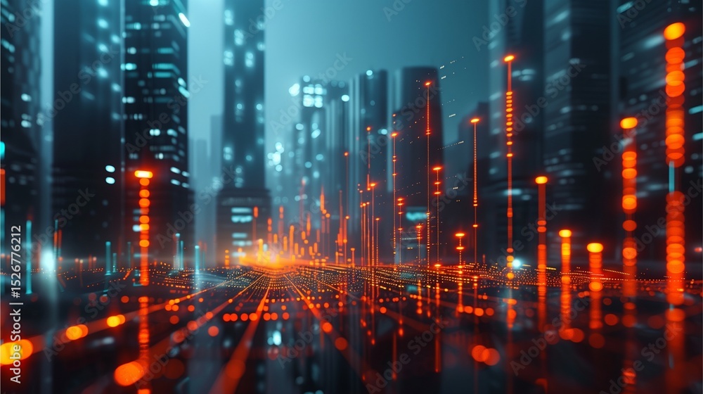 Fototapeta premium futuristic cityscape with glowing lights, representing digital transformation and technological advancement