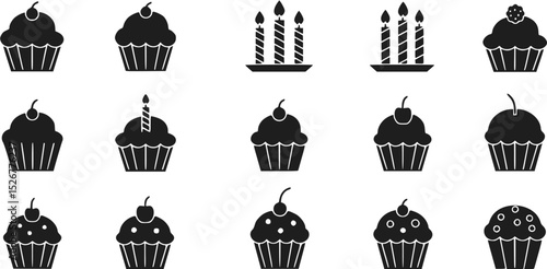 Cupcakes vector set, icons