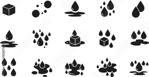 Set of Water and Ice Icons in Black and White