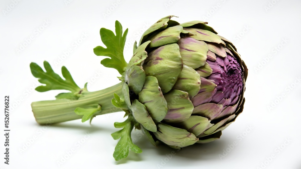 Fototapeta premium Fresh Artichoke with Green Leaves on White Background