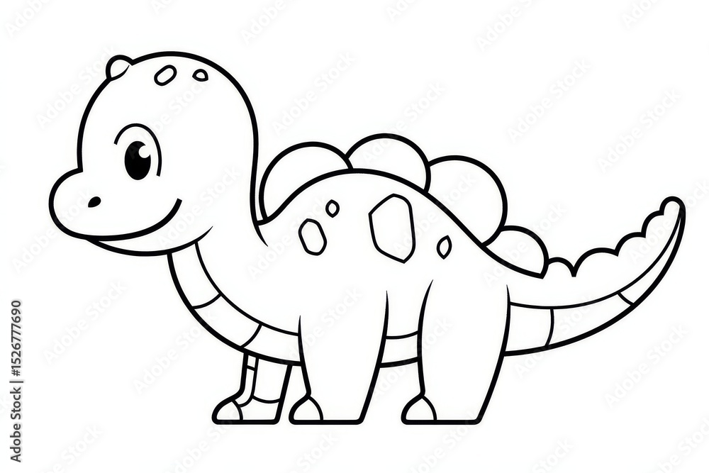 Cute simple cartoon dinosaur with long neck raised, thick black lines minimalist vector coloring page for kids on white background Cute simple cartoon dinosaur with long neck raised, thick black lines minimalist vector coloring page for kids on white background