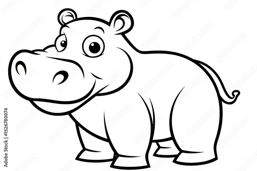 Cute simple cartoon hippopotamus with bold thick black outlines, professional coloring book style on white background Cute simple cartoon hippopotamus with bold thick black outlines, professional coloring book style on white background