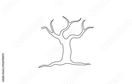 Dead tree. One line continuous concept nature banner. Line art, outline, tree drawn by one line. dead tree illustration. one line. simple drawing with one line.
