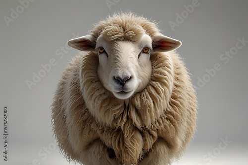 Snow-covered white sheep graze in a winter meadow, their woolly forms blending with the serene agricultural landscape