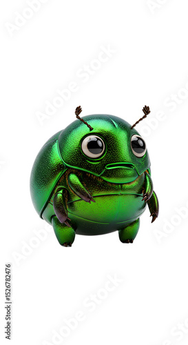 Cute Green Jewel Beetle Illustration on Black Background png isolated transparent background