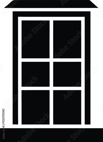 Simple black window illustration with six panes for architectural design