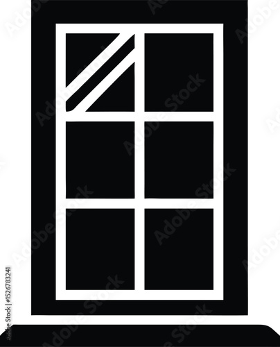 Simple black and white vector graphic of a six pane window silhouette