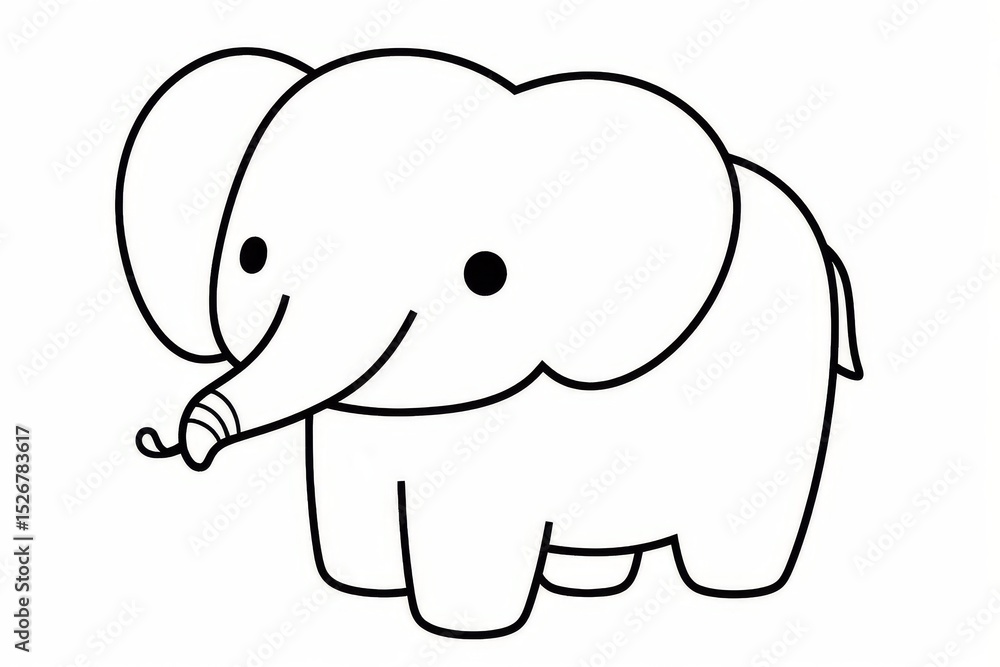 Cute kawaii elephant in simple black line vector art, bold outlines, minimalistic kids coloring page on white background. Cute kawaii elephant in simple black line vector art, bold outlines, minimalistic kids coloring page on white background.