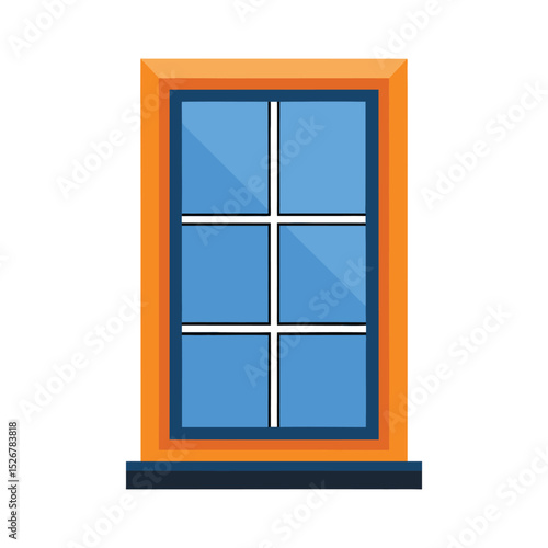 Cartoon window with six panes and orange frame illustration vector