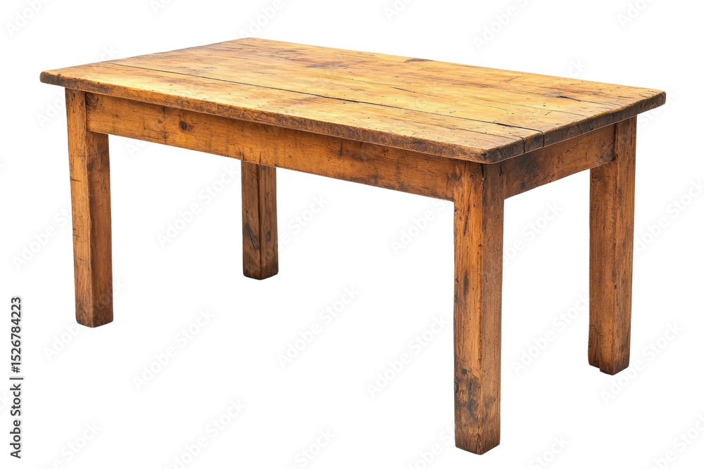 Fototapeta premium Rustic wooden table with a simple design, perfect for farmhouse or country settings. background removed