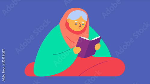 Bundled up in a cozy blanket the elderly person spends hours absorbed in a coloring book choosing vibrant colors to fill in simple shapes and images.. Vector illustration