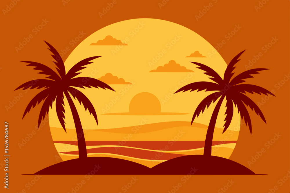 Tropical Hawaiian beach sunset with silhouetted palm trees Tropical Hawaiian beach sunset with silhouetted palm trees