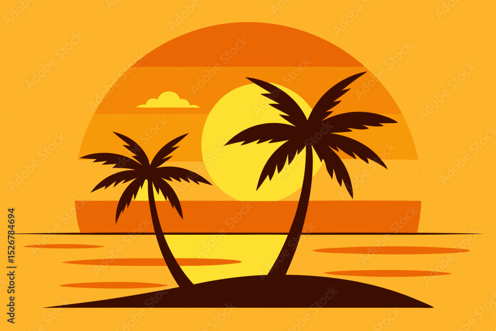 Tropical beach sunset with silhouetted palm trees Tropical beach sunset with silhouetted palm trees