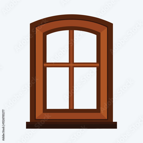 Arched wooden window frame with four panes architecture element illustration