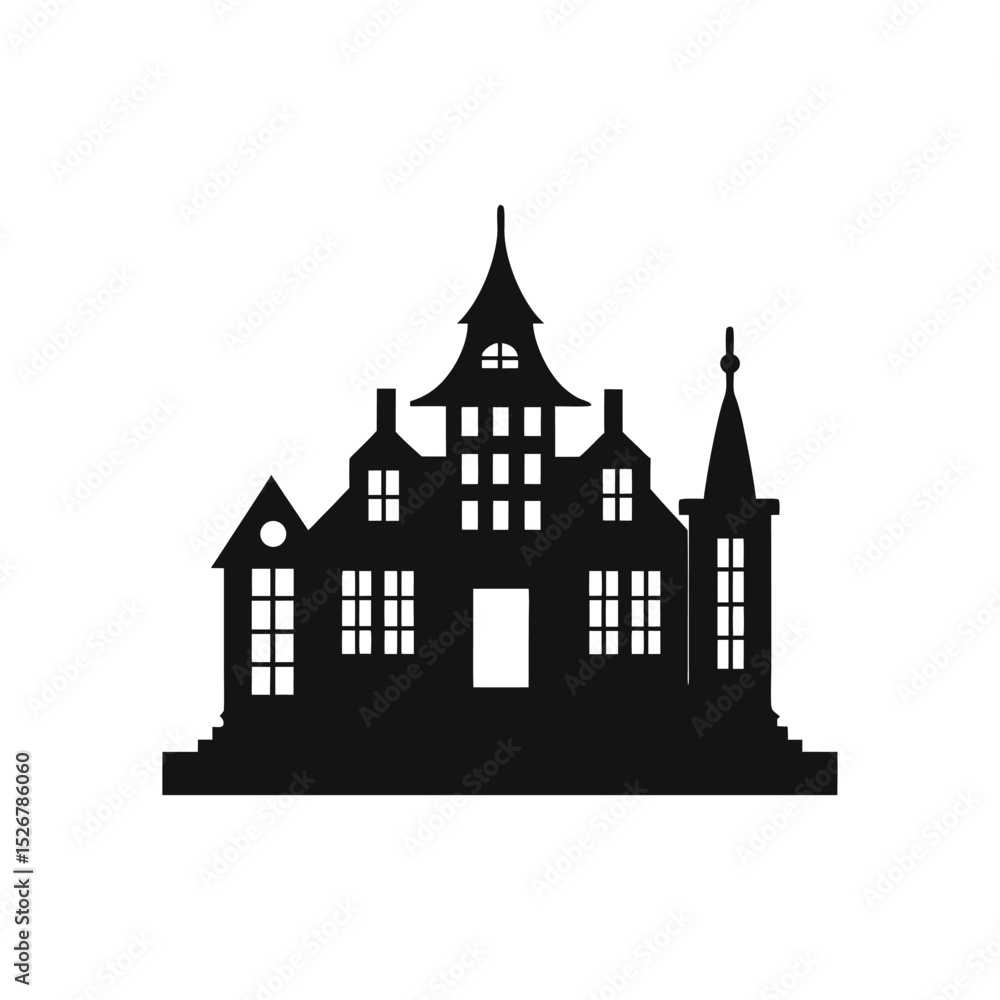 Fototapeta premium Spooky halloween haunted house silhouette vector illustration graphic resource template
