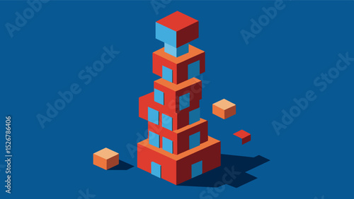 A wobbly tower with each block representing a different cognitive ability becoming increasingly unstable and eventually collapsing.. Vector illustration
