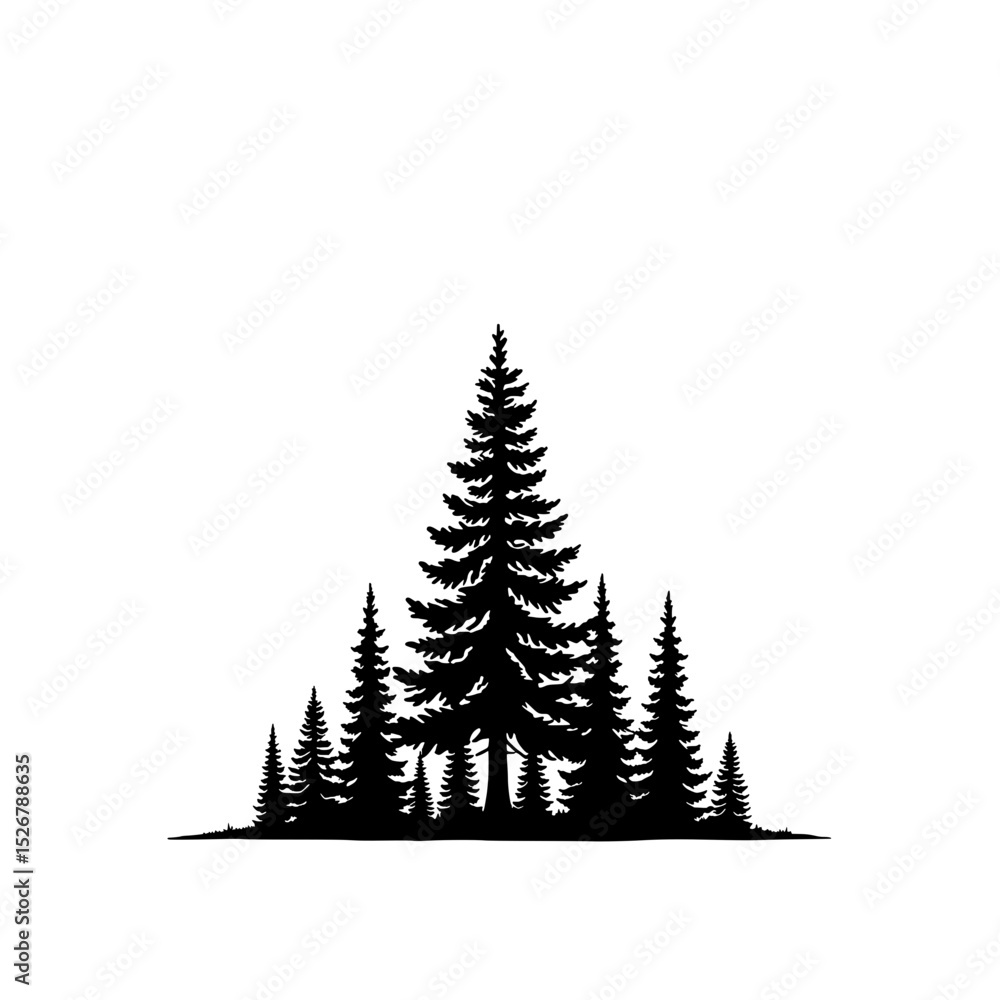 Obraz premium Forest Silhouette: Capturing the timeless beauty of a serene forest, this silhouette artfully depicts evergreen trees standing tall in harmony.