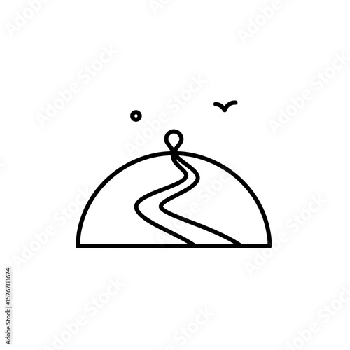 Path to Journey: A minimalist illustration showcases a winding path ascending towards an ambiguous destination, with the open sky, inviting contemplation and symbolizing progress and potential.