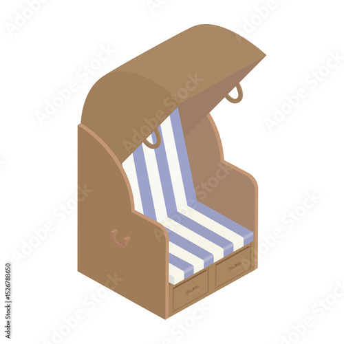 Beach basket chair - hand drawn isometric vector illustration.