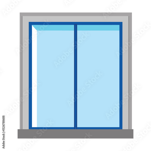 Clean vector illustration of a window with blue glass panes and gray frame
