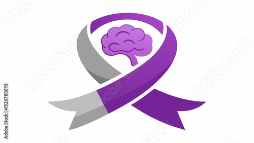 The purple and silver ribbon promotes brain health awareness highlighting the importance of exercise nutrition and cognitive stimulation in maintaining brain function and. Vector illustration