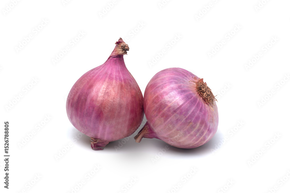 Fototapeta premium Fresh Organic Red Onions Isolated White Background Closeup
