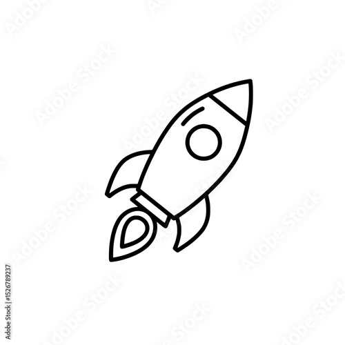 Rocket Launch: A minimalist vector outline of a rocket ship ascends against a backdrop of open space. The image symbolizes innovation and forward momentum in exploration.