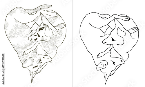  sleeping dog line art drawing vector