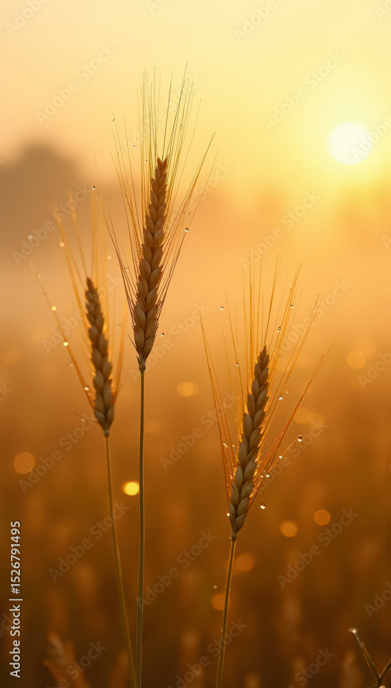 Obraz premium Moody macro shot of wheat grains and hairs decorated by gentle rainfall.