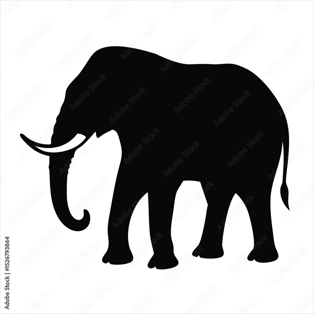 Fototapeta premium Silhouette of an Elephant on White Background in Side Profile ,ai generator