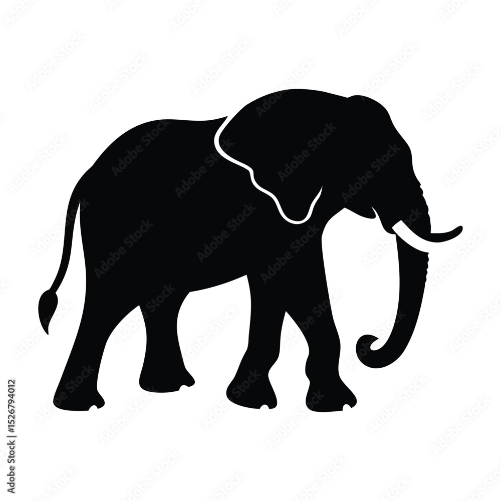 Obraz premium Silhouette of an Elephant on White Background in Side Profile ,ai generator 
